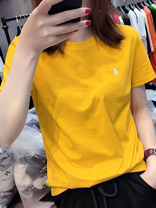 Women Pony Horse Mustard Yellow Tshirt