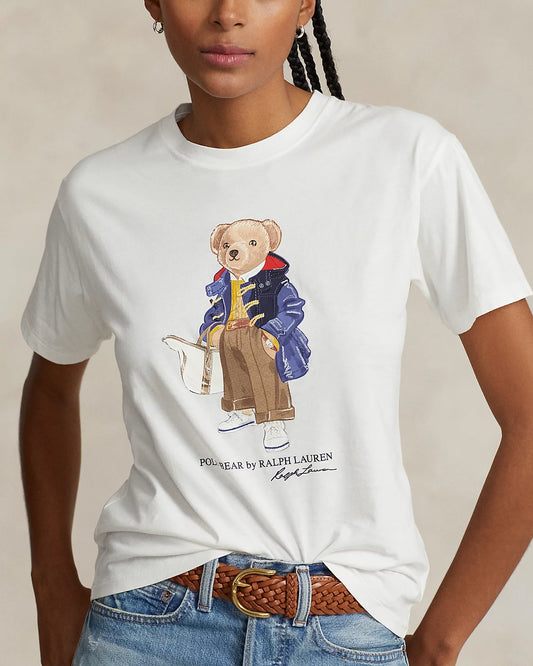Women TEDDY BEAR T-SHIRT WHITE PURSE JACKET