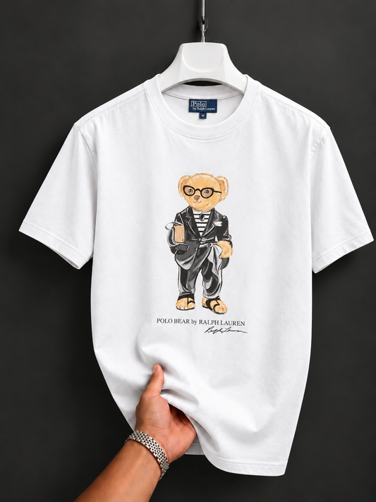 Women TEDDY BEAR T-SHIRT WHITE BLACK JACKET