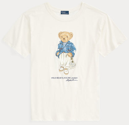 Women TEDDY BEAR T-SHIRT WHITE BLUE JACKET