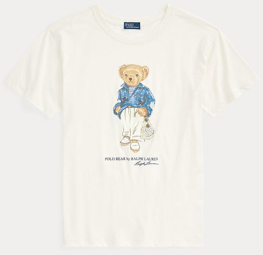 Women TEDDY BEAR T-SHIRT WHITE BLUE JACKET