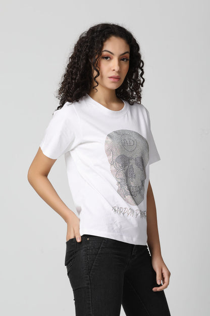 Classic Skull Multi Color Crystal Diamond T-Shirt