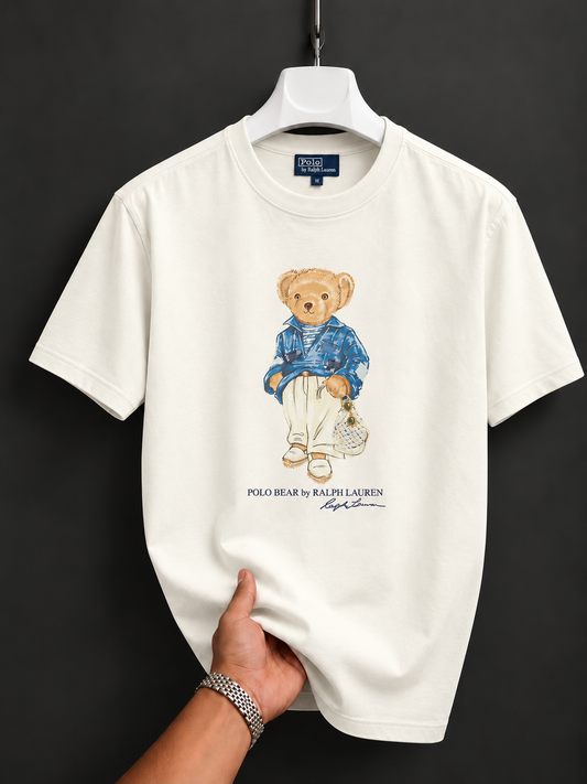 Women TEDDY BEAR T-SHIRT WHITE BLUE JACKET