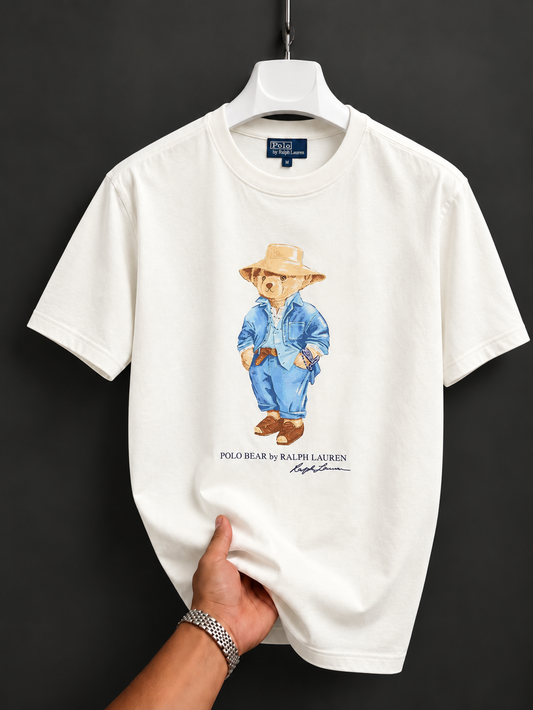 Women TEDDY BEAR T-SHIRT WHITE BLUE JACKET cap