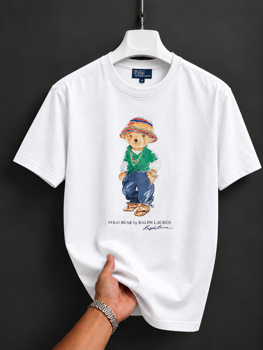 Women TEDDY BEAR T-SHIRT WHITE GREEN CAP