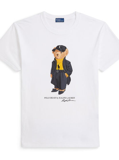 Women TEDDY BEAR T-SHIRT WHITE Black Coat (New)