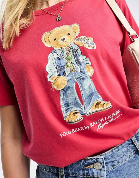 Women TEDDY BEAR T-SHIRT Tomato Red