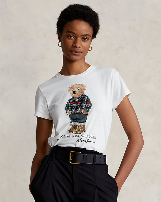 Women TEDDY BEAR T-SHIRT WHITE CHRISTMAS SWEATER