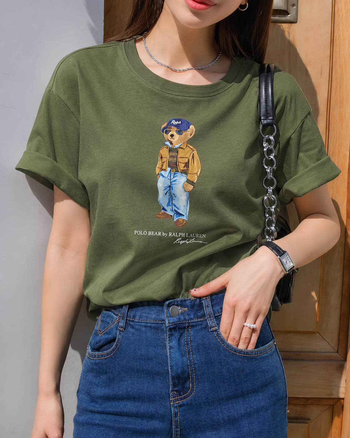 Women TEDDY BEAR T-SHIRT OLIVE 2
