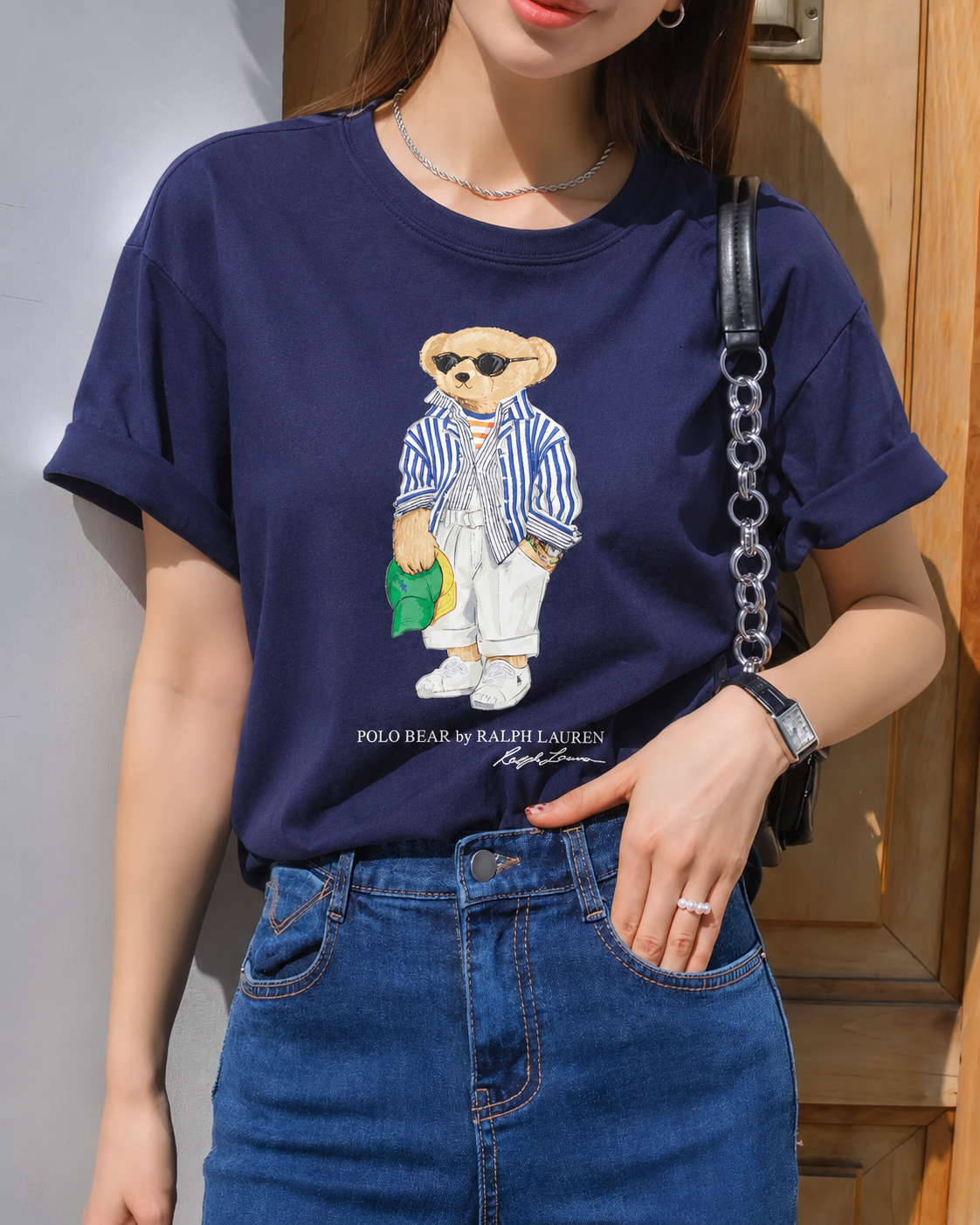 Women TEDDY BEAR T-SHIRT NAVY