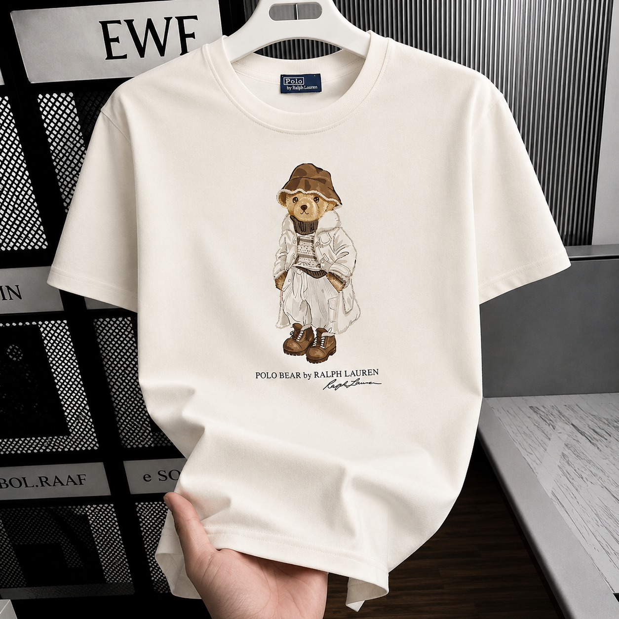 Women TEDDY BEAR T-SHIRT CREAM (Brown cap)