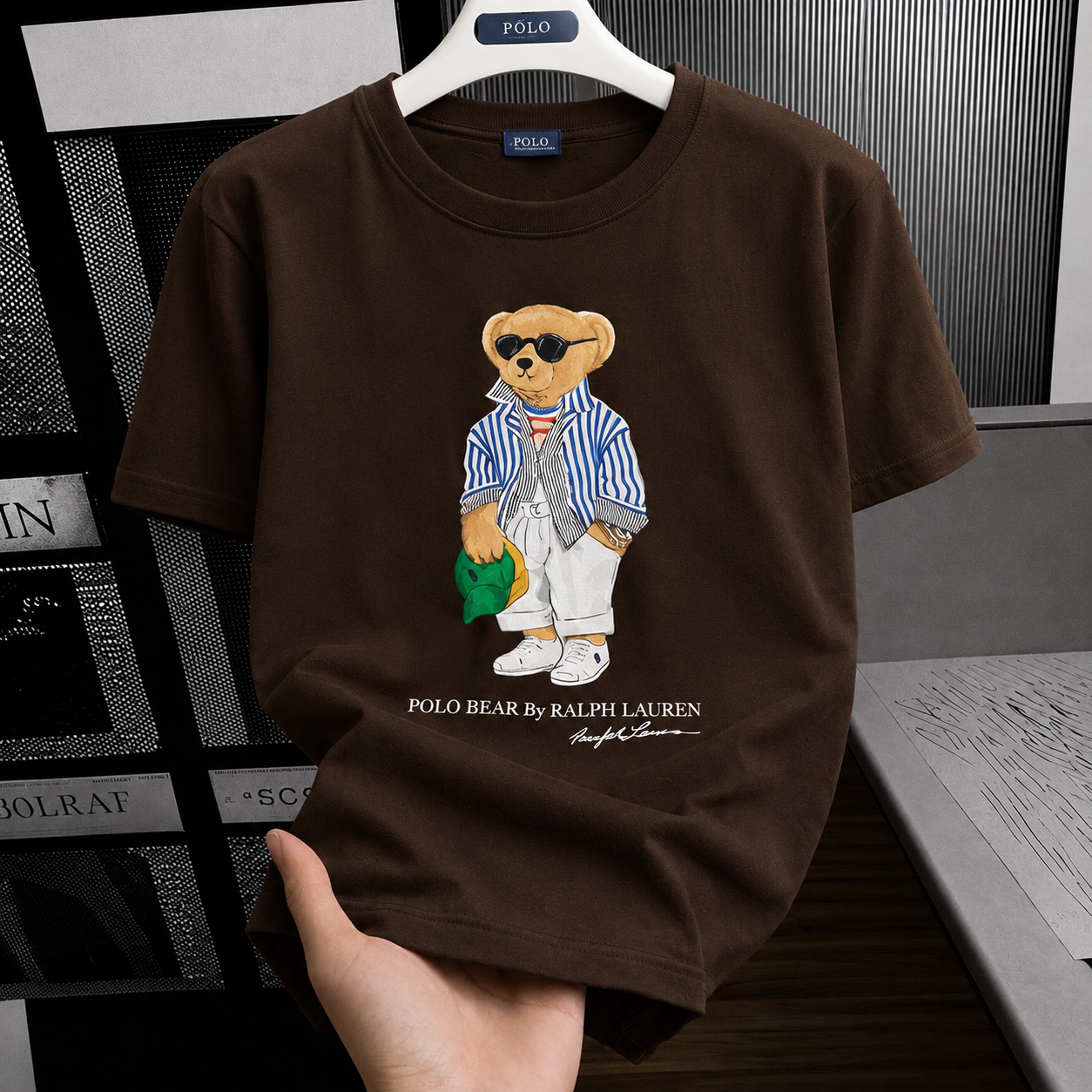 Women TEDDY BEAR T-SHIRT Brown (Navy shirt)