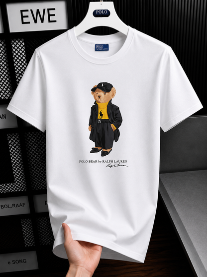 Women TEDDY BEAR T-SHIRT WHITE Black Coat (New)