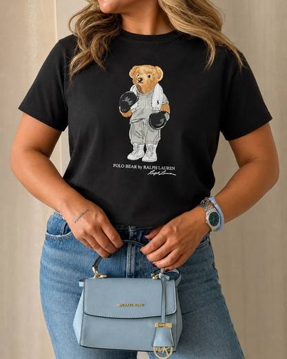 Women TEDDY BEAR T-SHIRT BLACK GYM