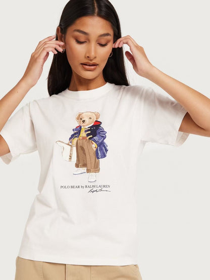 Women TEDDY BEAR T-SHIRT WHITE PURSE JACKET