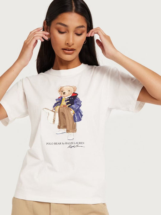 Women TEDDY BEAR T-SHIRT WHITE PURSE JACKET