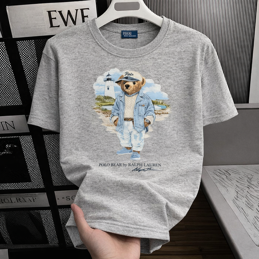 Women TEDDY BEAR T-SHIRT Grey (Blue Jacket)