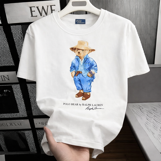 Women TEDDY BEAR T-SHIRT WHITE BLUE JACKET cap