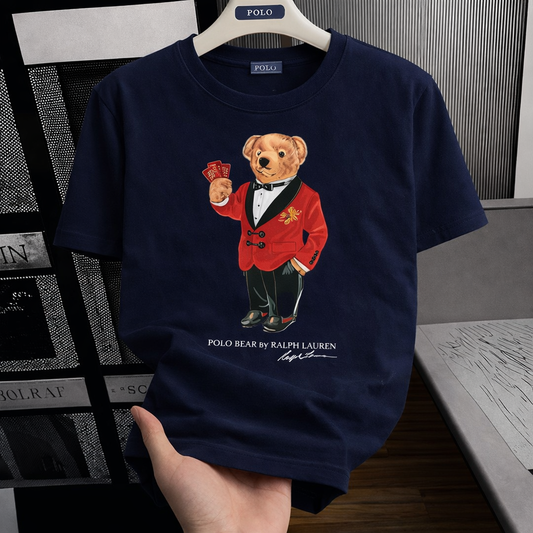 Women TEDDY BEAR T-SHIRT NAVY (Red Coat)