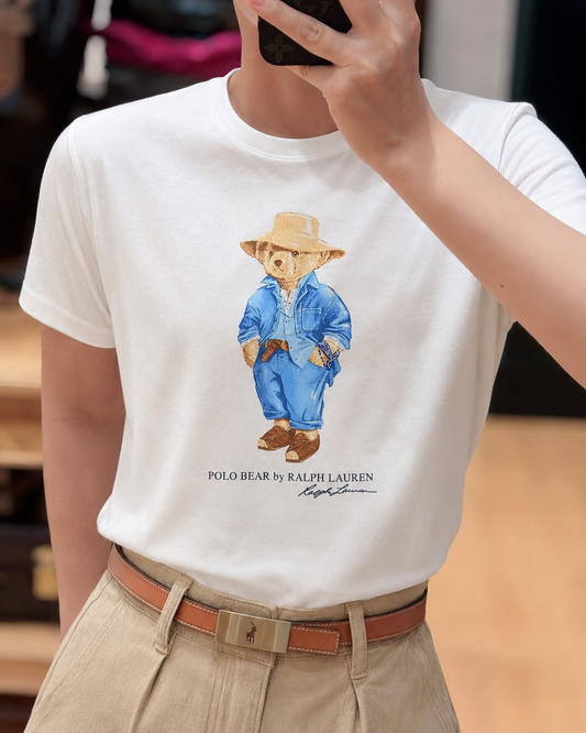 Women TEDDY BEAR T-SHIRT WHITE BLUE JACKET cap