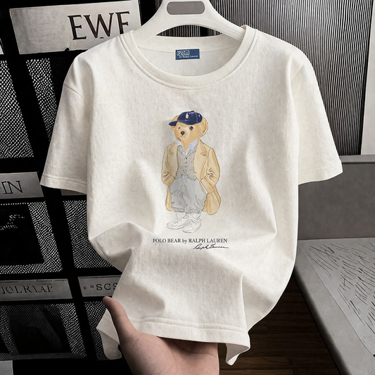 Women TEDDY BEAR T-SHIRT WHITE BROWN COAT