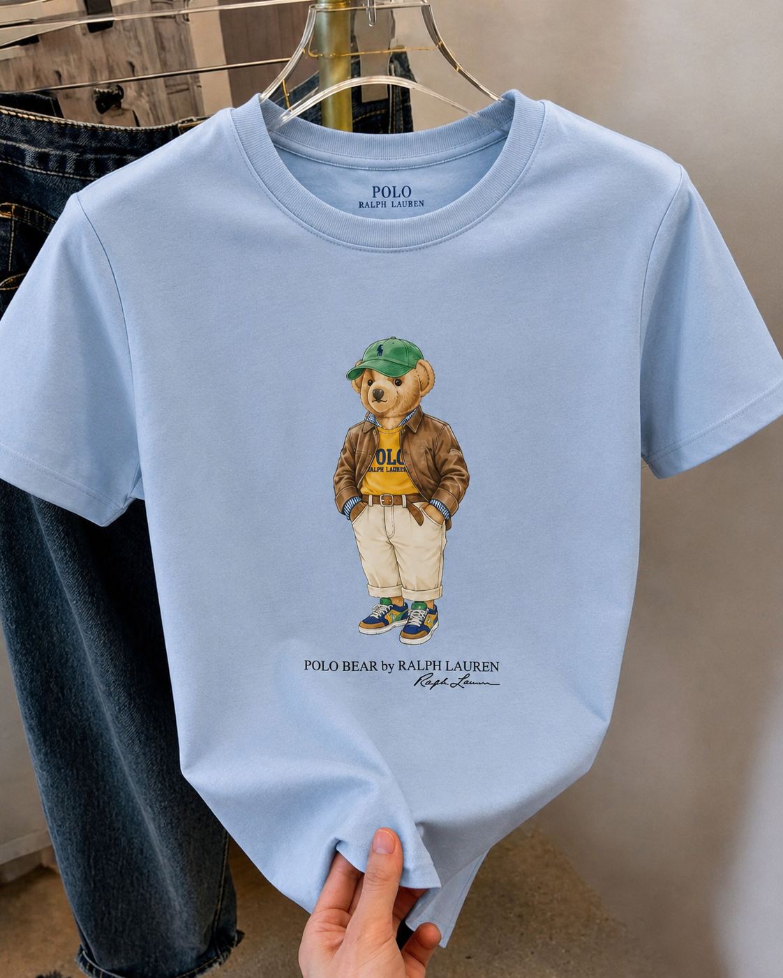 Women TEDDY BEAR T-SHIRT Sky cap
