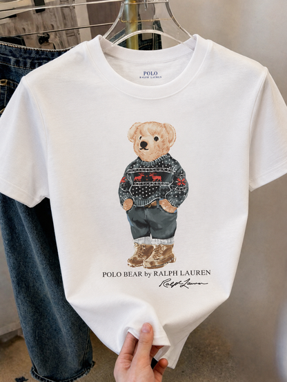 Women TEDDY BEAR T-SHIRT WHITE CHRISTMAS SWEATER
