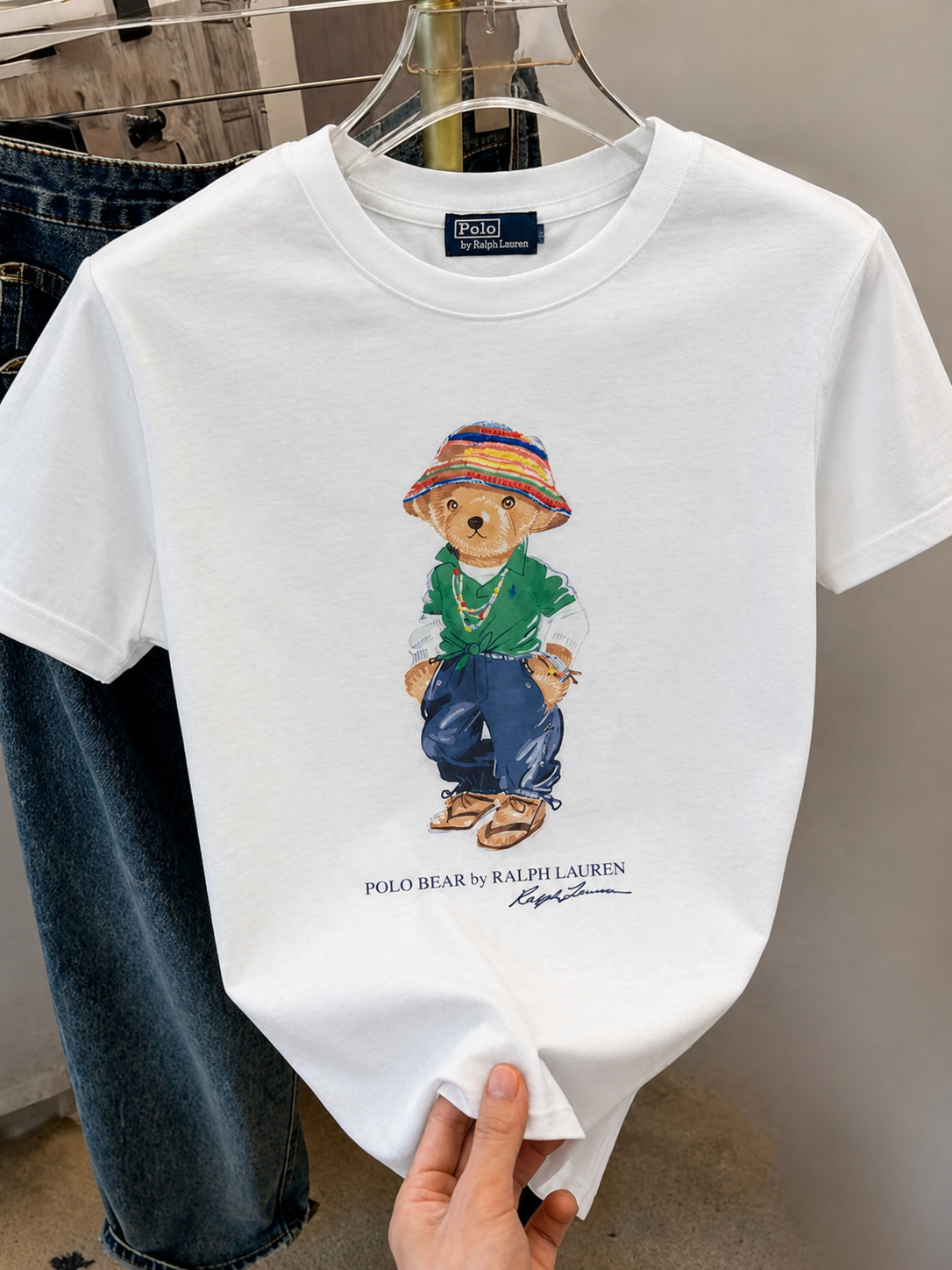 Women TEDDY BEAR T-SHIRT WHITE GREEN CAP
