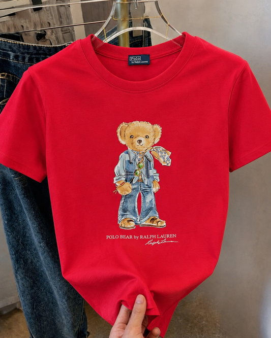 Women TEDDY BEAR T-SHIRT Tomato Red