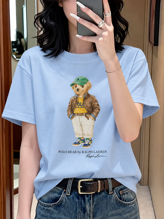 Women TEDDY BEAR T-SHIRT Sky cap